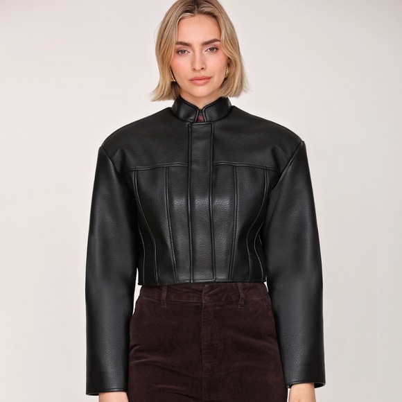 Avec Les Filles Jackets & Blazers - Avec Les Filles Black Cropped Vegan Leather Jacket - Size XL